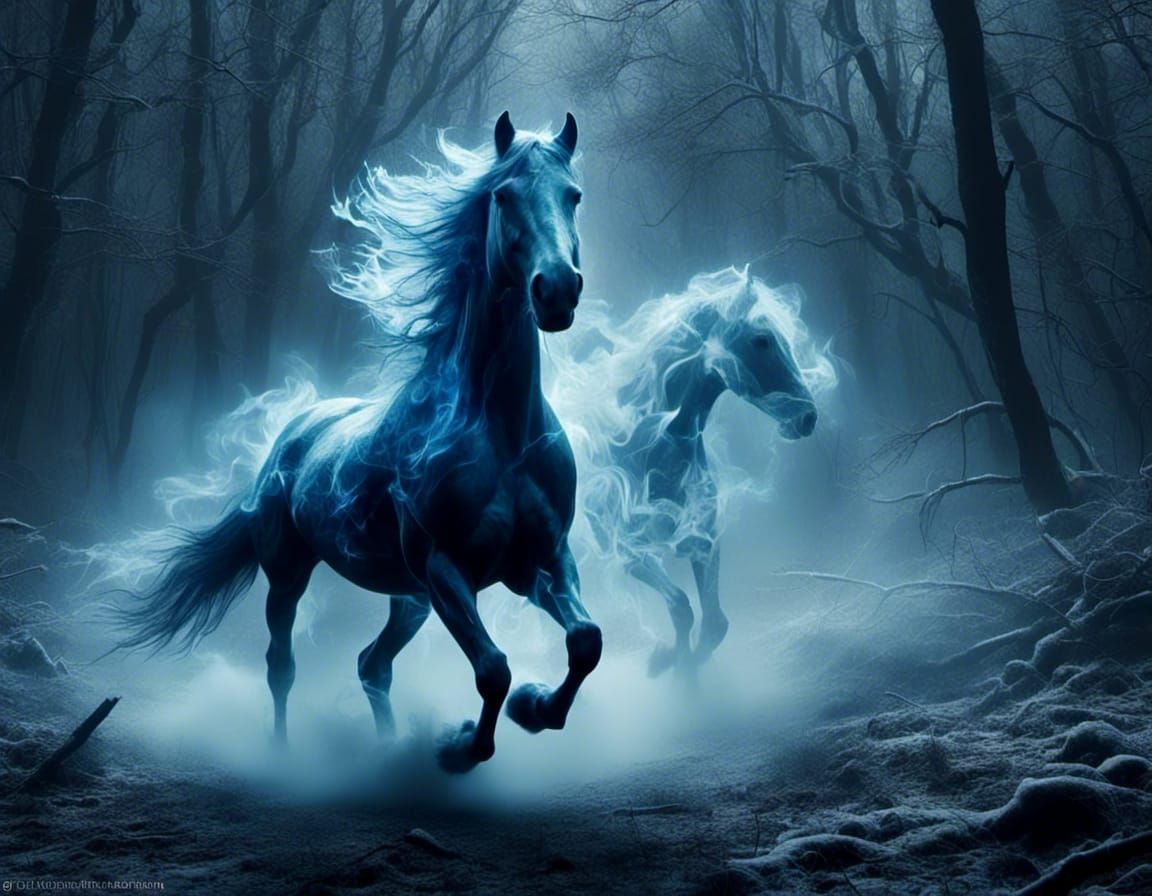 Ethereal Shire Horse Patronus in Frozen Forest
