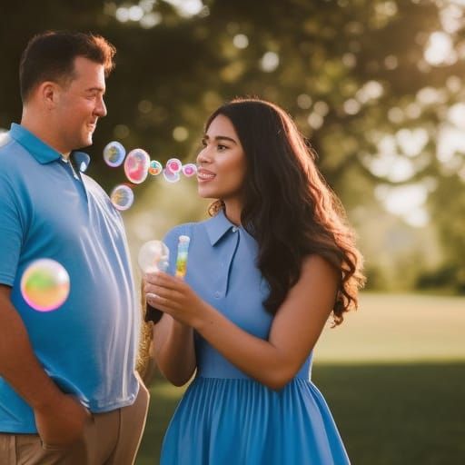 Father and Daughter Share Joyful Bubble Moment