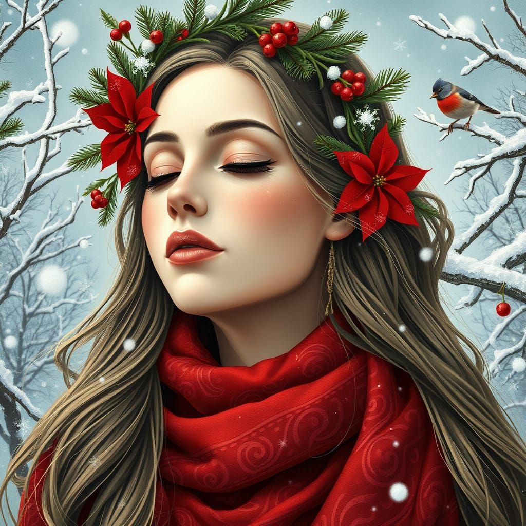 Serene Woman in Winter Wonderland