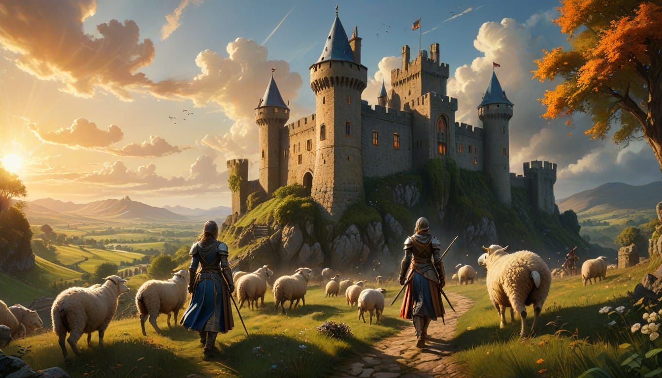 Medieval Castle with Time Machine in Splash Art Style