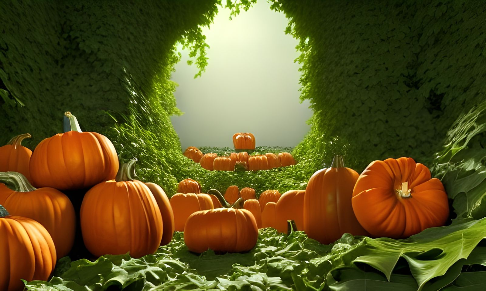 Ominous Pumpkin Pile Painting with Cats