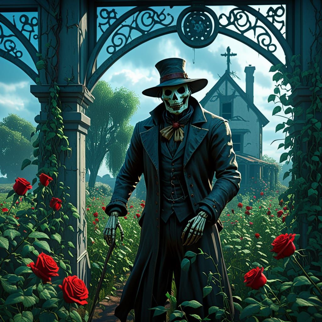 Creepy Scarecrow in Neglected Garden: Dark Fantasy Art