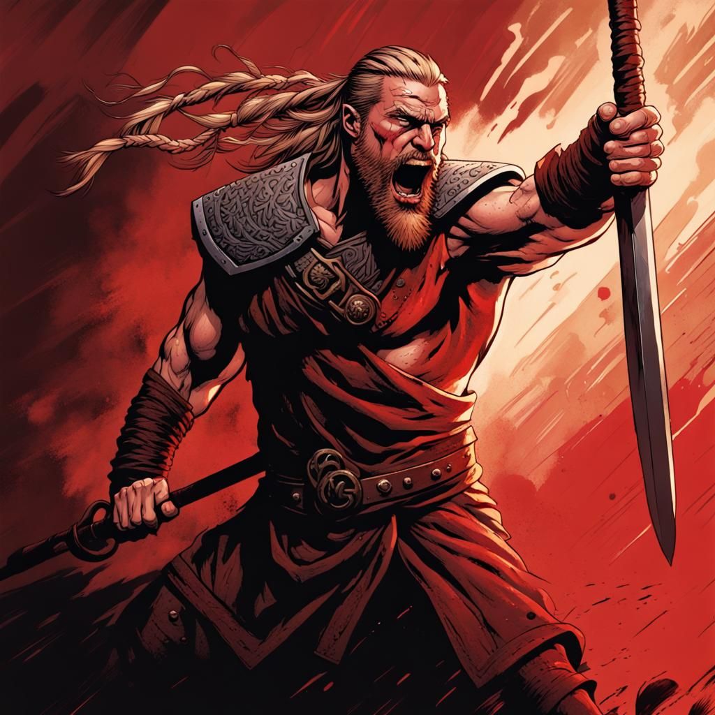 Fierce Viking Warrior Rushing Into Battle