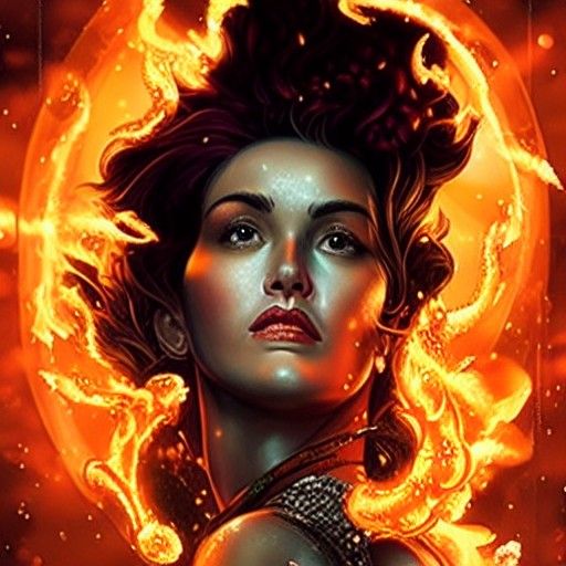 Epic Fire Queen in Digital Matte Painting Style