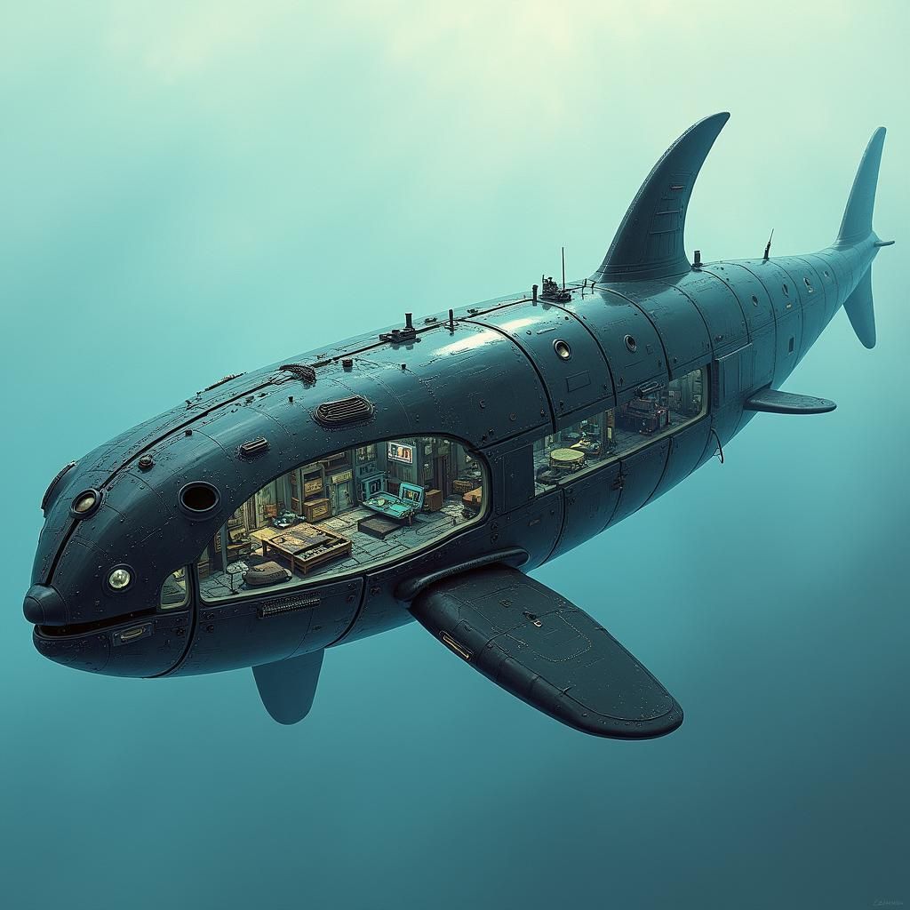 Futuristic Orca Submarine: Detailed Cut-Away Illustration