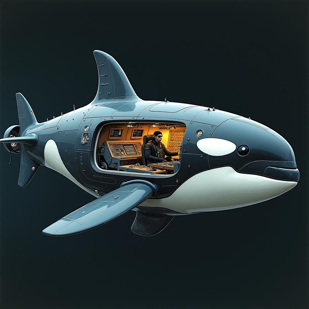 Futuristic Orca Submarine Cut-Away Illustration