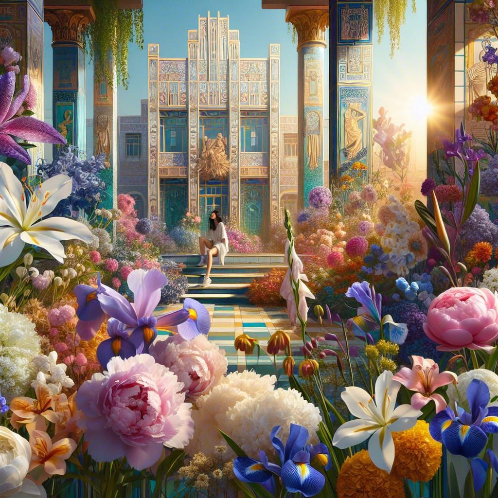 Youthful South Asian Girl Surrounded by Flowers