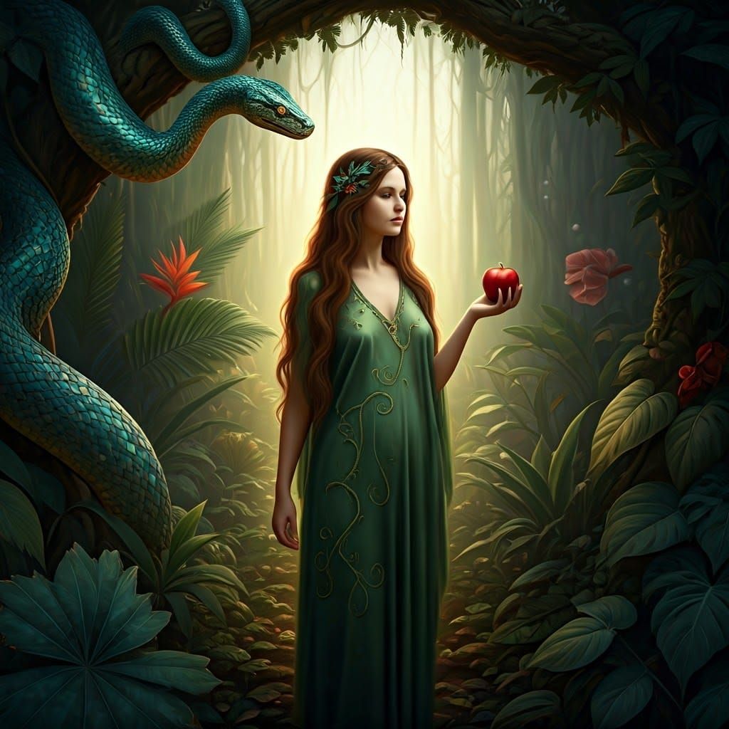 Eve in the Garden of Eden with Serpent