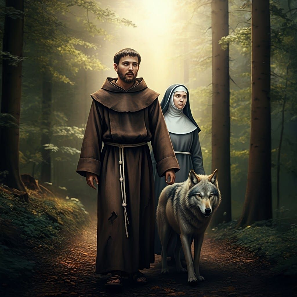 St. Francis, St. Clare, and Wolf in Forest