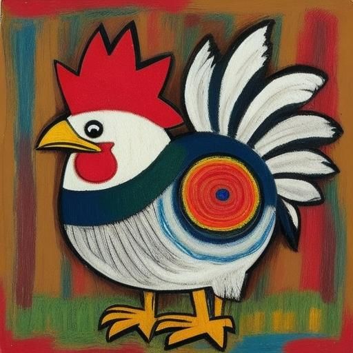 Naive Rooster Drawing in Art Brut Style