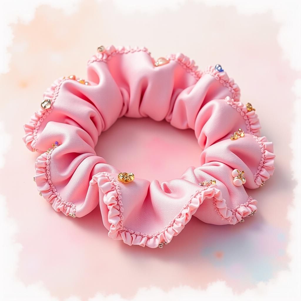 Pink Satin Taco Scrunchies in Watercolor Aesthetic