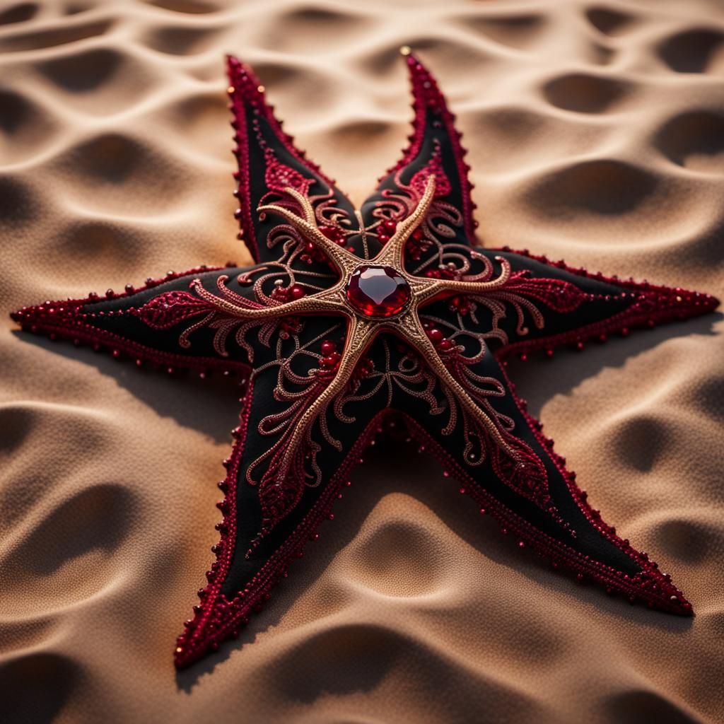 Gothic Starfish with Lace and Ruby Rhinestones