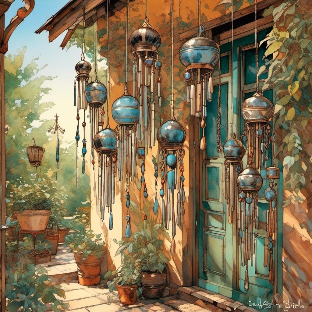 Bohemian Windchimes on Cottage Patio