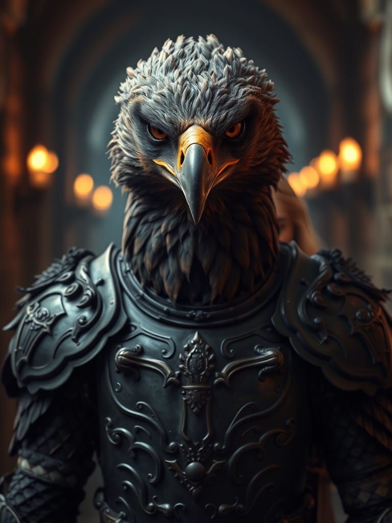 Fierce Hawk-Like Warrior in Dark Fantasy Portrait