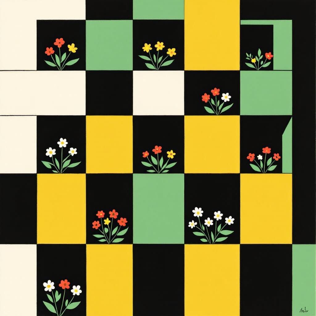 Minimalist Building with Plants in Abstract Style