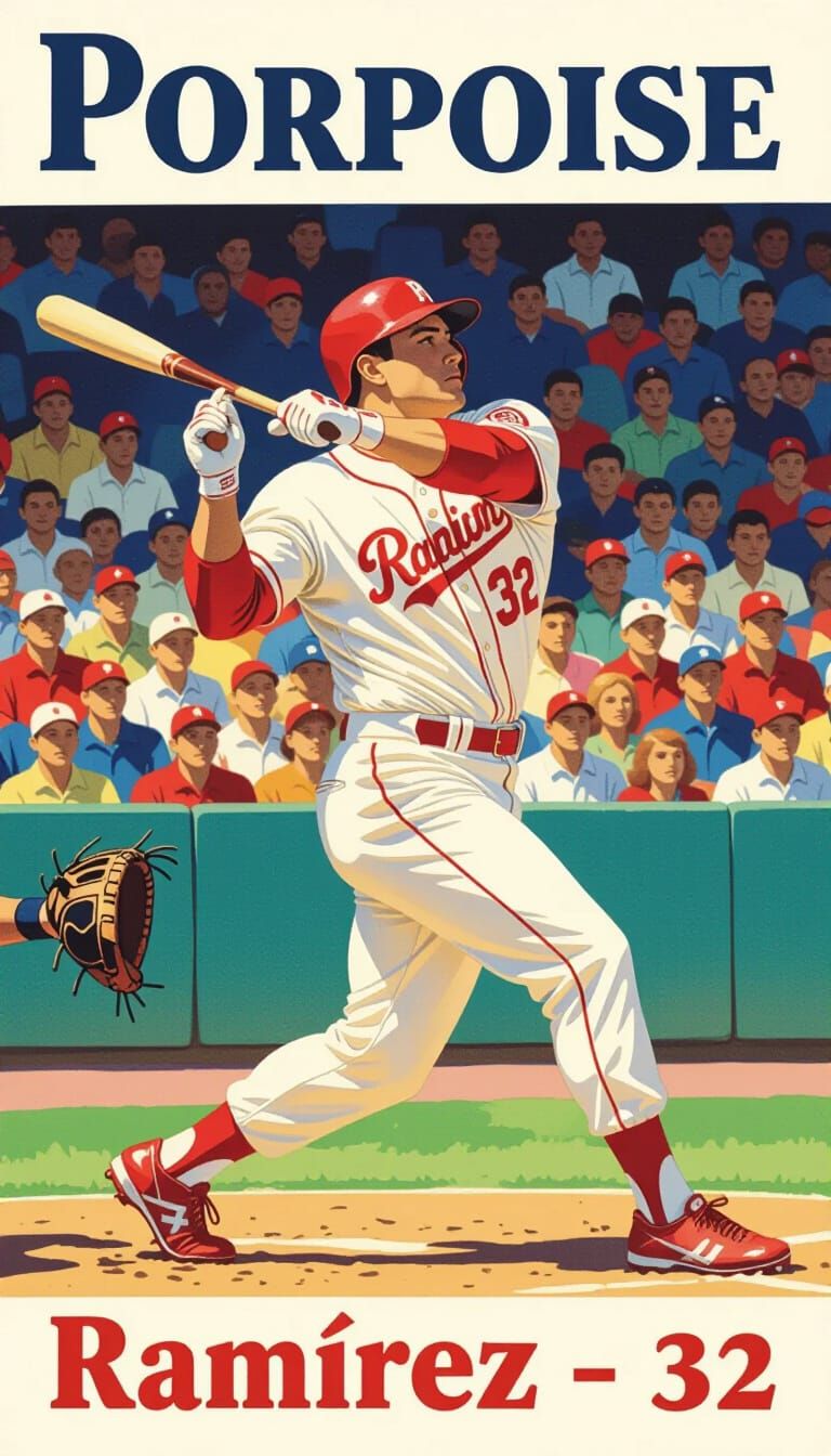 Oil Painting of Baseball Player Ramírez in Mid-Swing