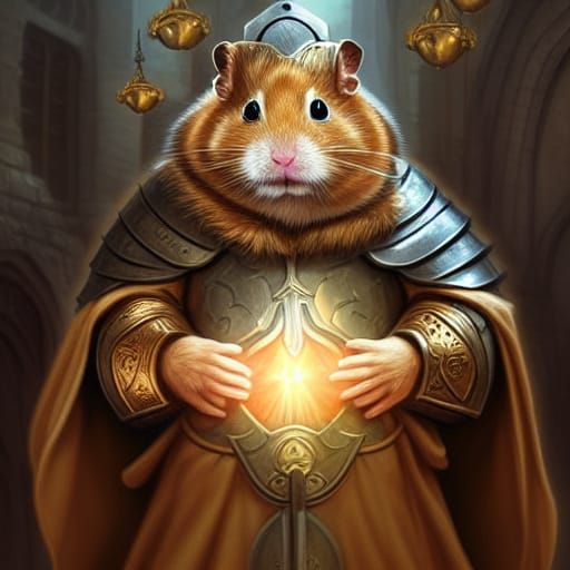 Armored Hamster Cleric Praying, Comic Book Art