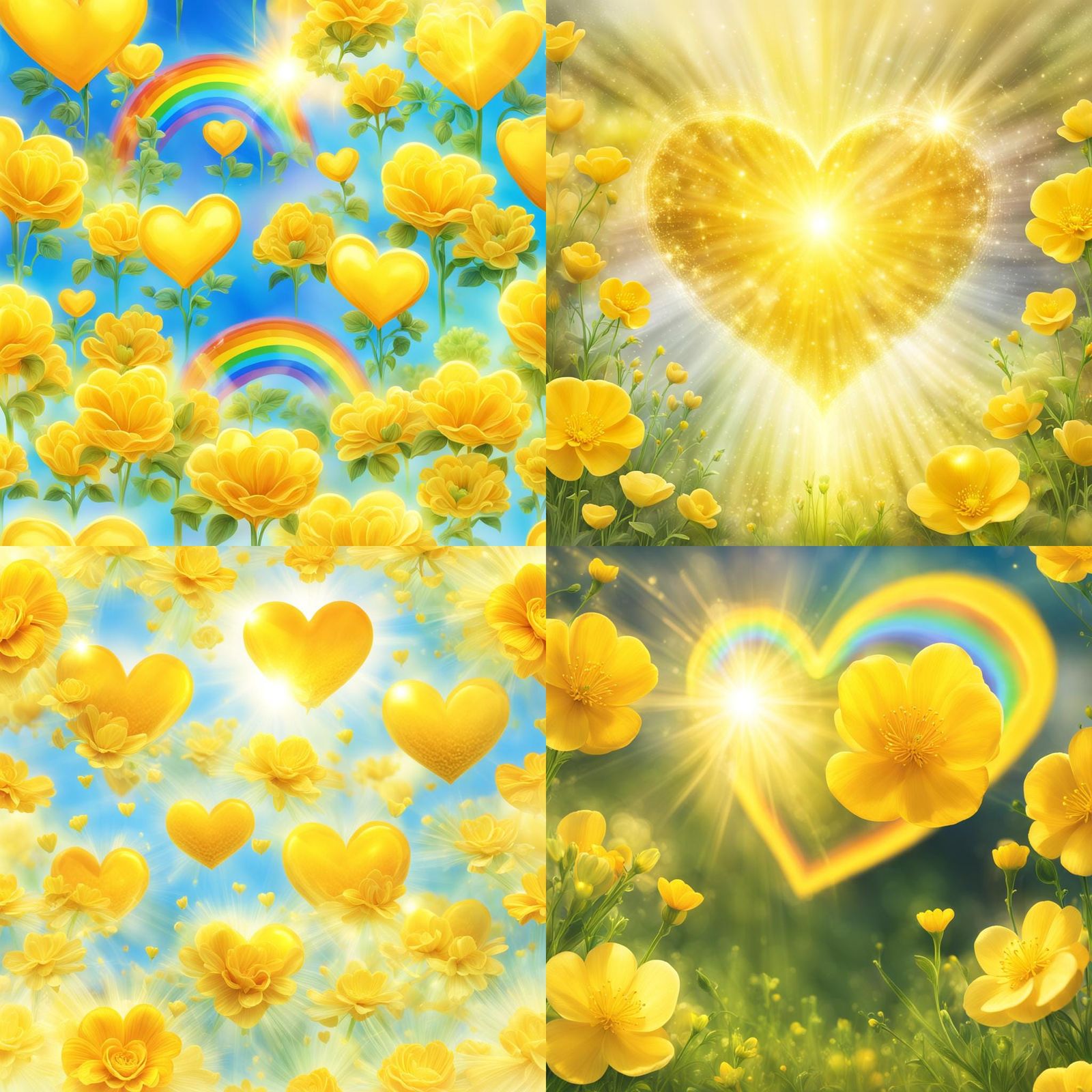 Radiant Golden Heart with Rainbows and Sunbeams