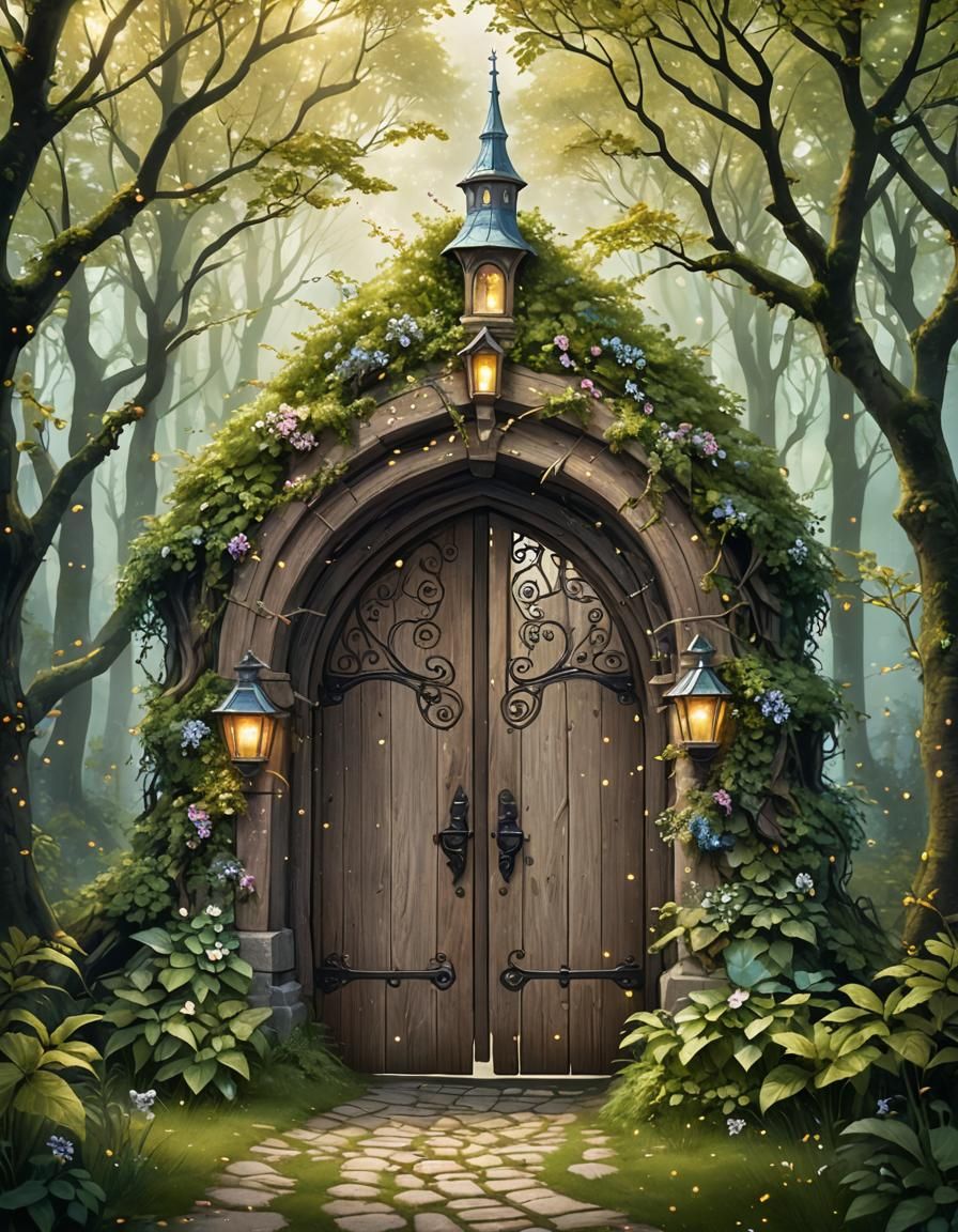 Magical Portal to Fairy World with Glittering Trees