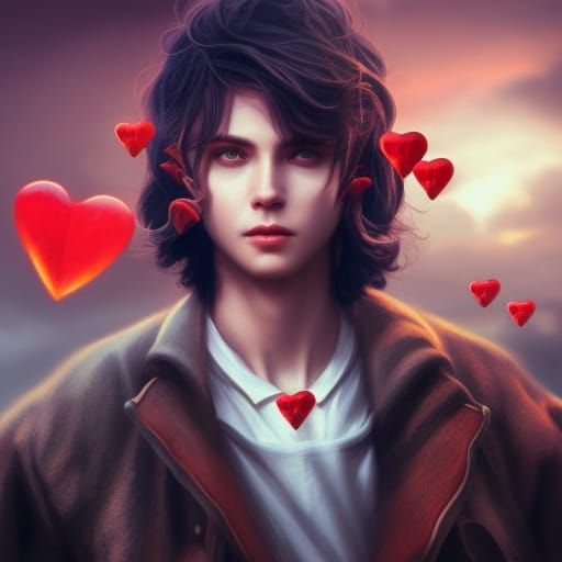 Intense Portrait of a Yandere Boy with Heart Eyes