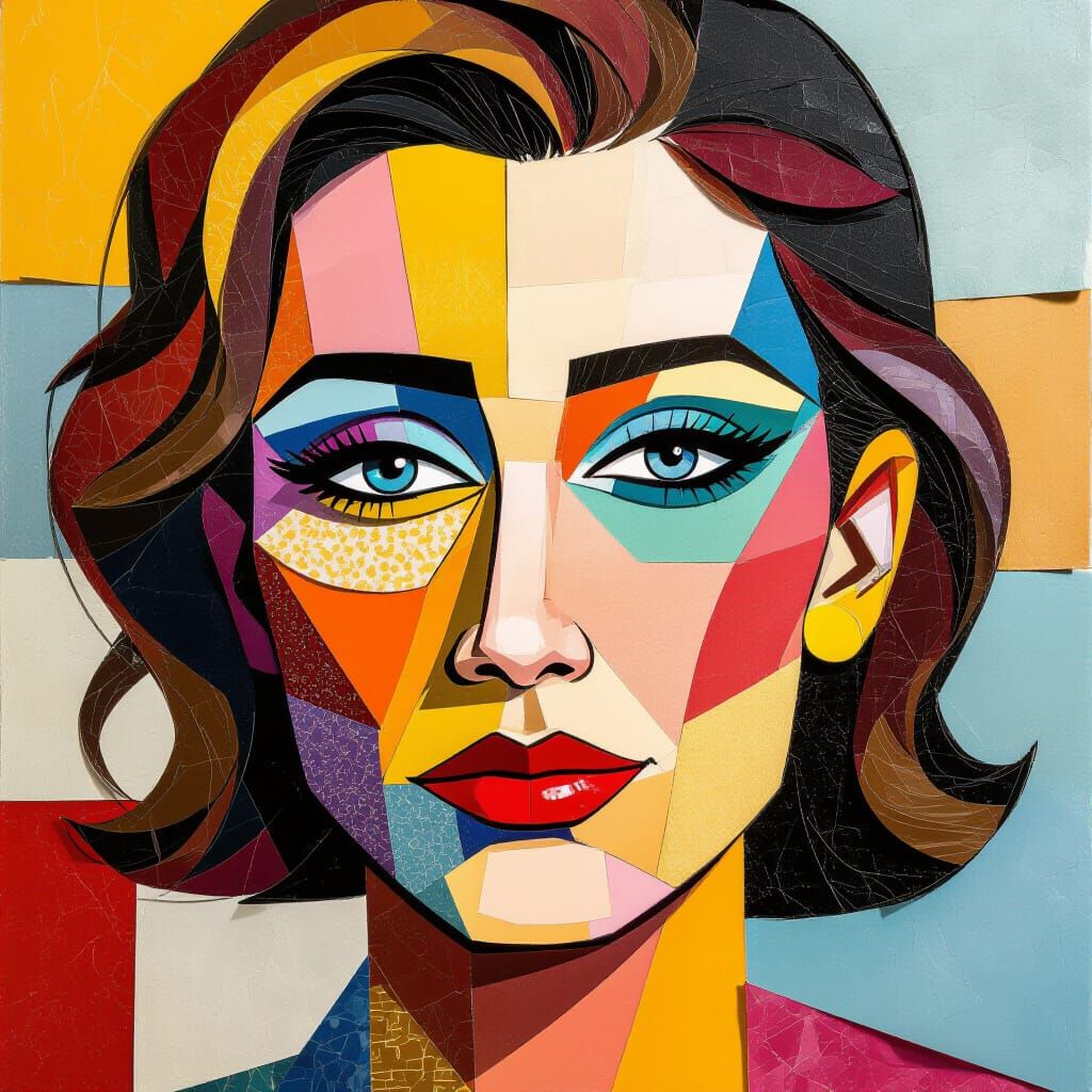Vibrant Portrait Collage Constructed from Paper