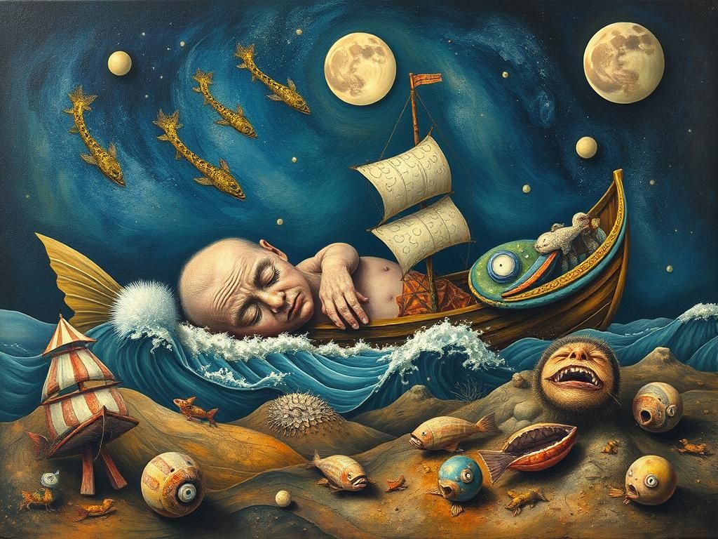 Surreal Dreamscape: Old Man's Tsunami Dream