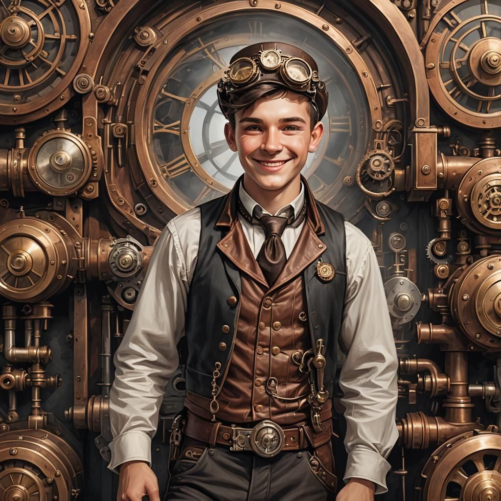 Steampunk Youngster Smiling: Photorealistic Portrait