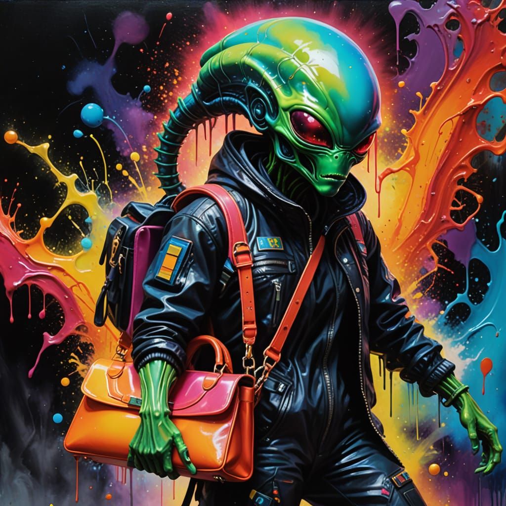 Vibrant Alien Portrait in Triadic Oil Painting Style