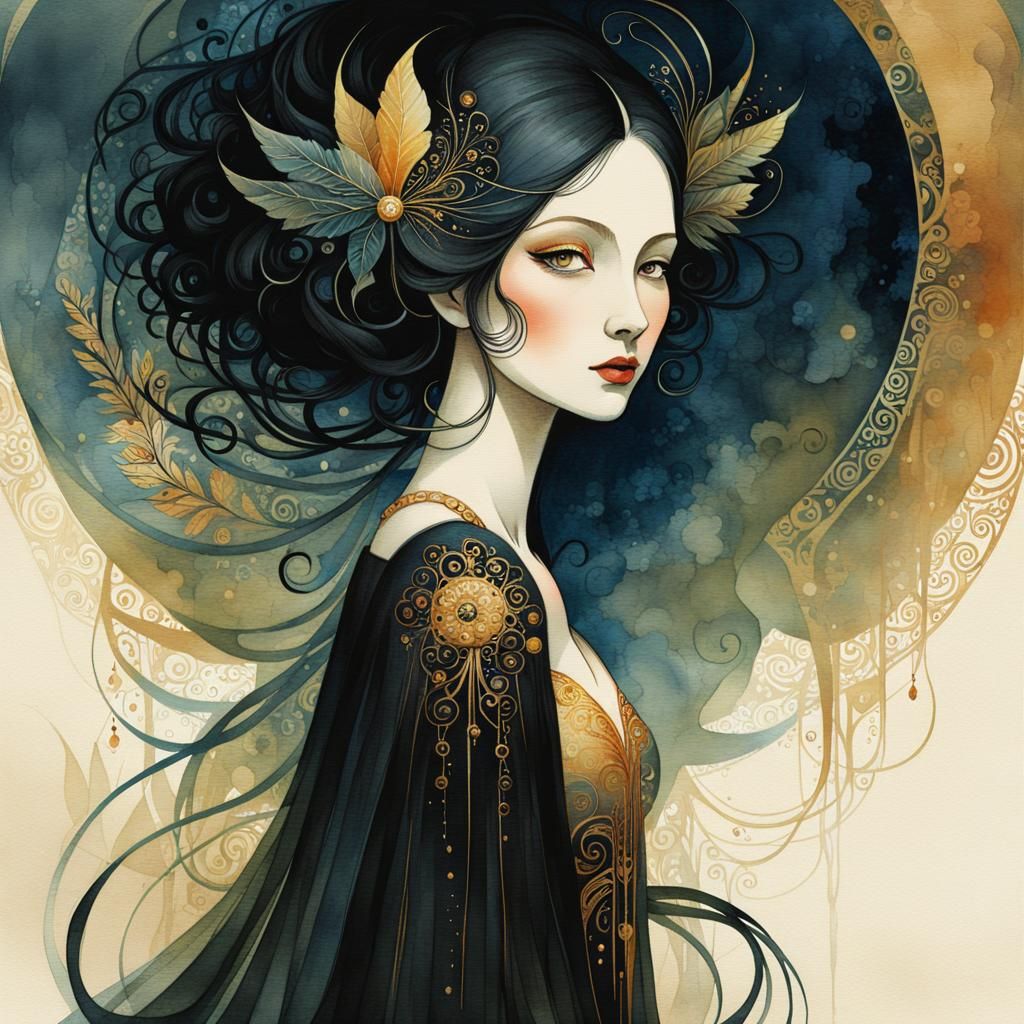 Grimdark Watercolor Portrait in Cel-Shaded Style