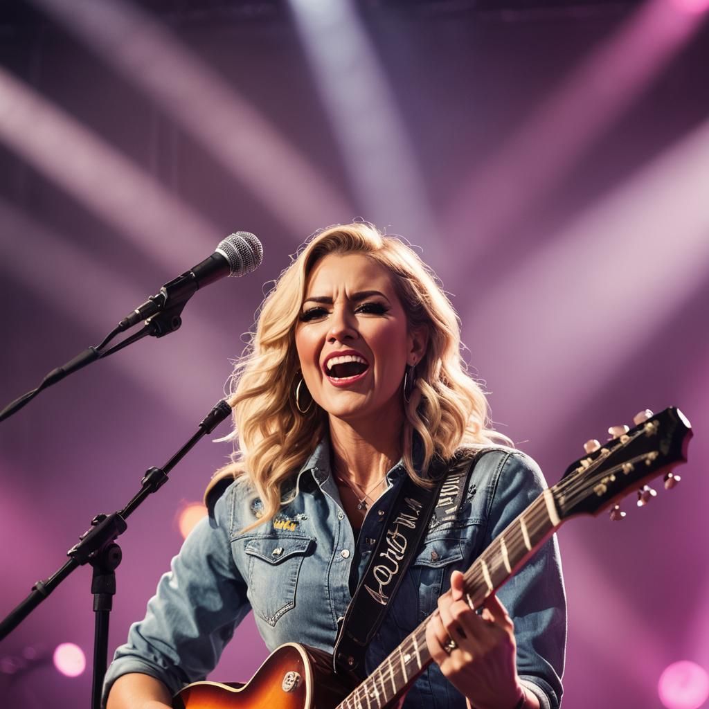Country Singer Portrait with Electric Guitar on Stage