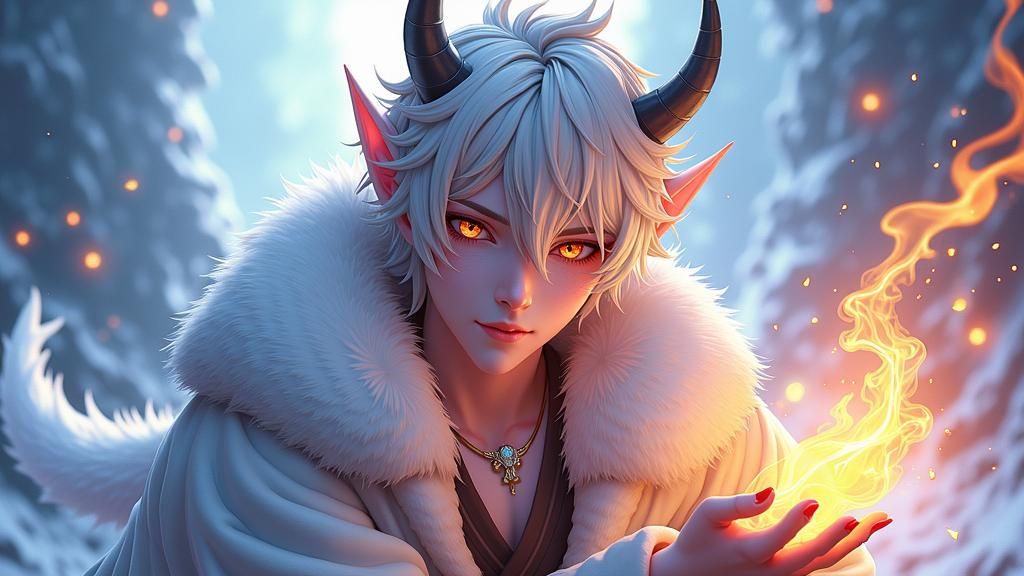 Anime-Style Demon in Frozen Landscape