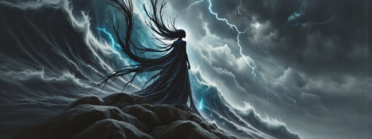 Demon Warrior in Futuristic Landscape as Impasto Painting