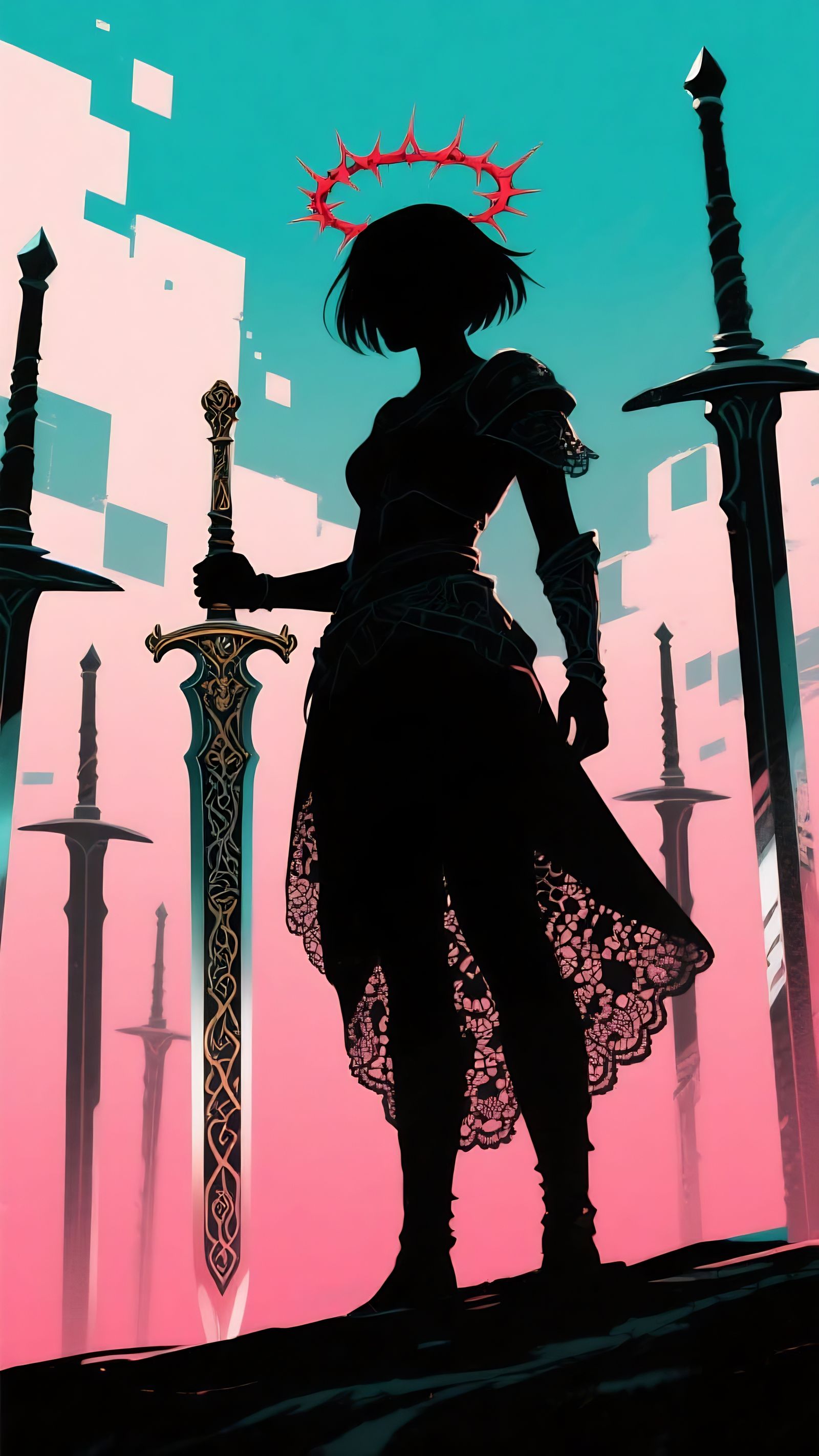 Lone Warrior Silhouette in Graphic Poster Art Style