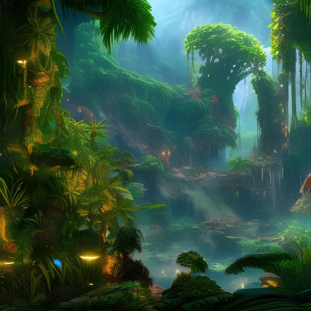 Detailed Jungle Paradise Matte Painting in 8K