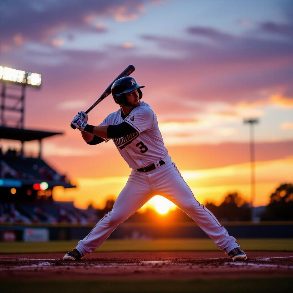 Baseball Star Batting at Golden Hour Sunset