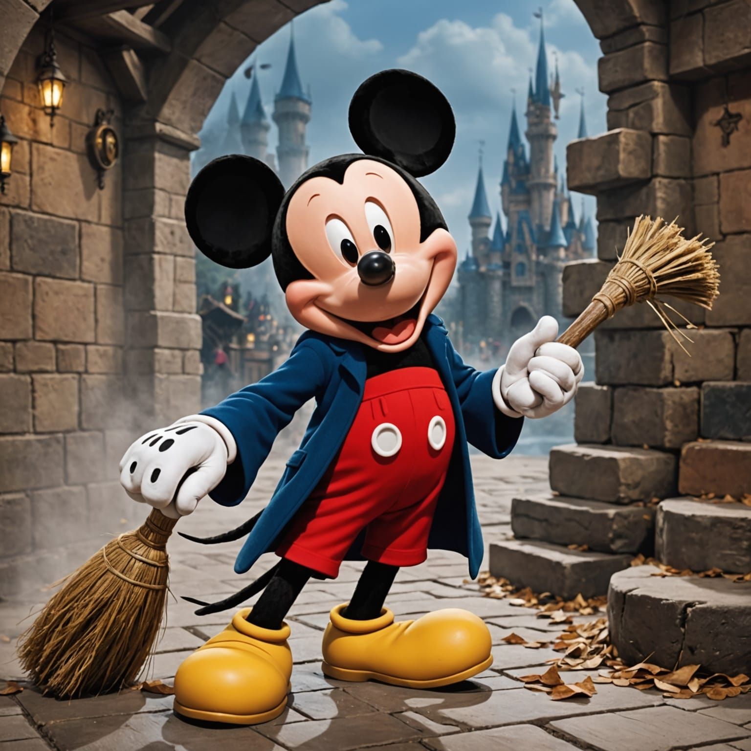 Mickey Mouse as Sorcerer's Apprentice in Flooded Tower