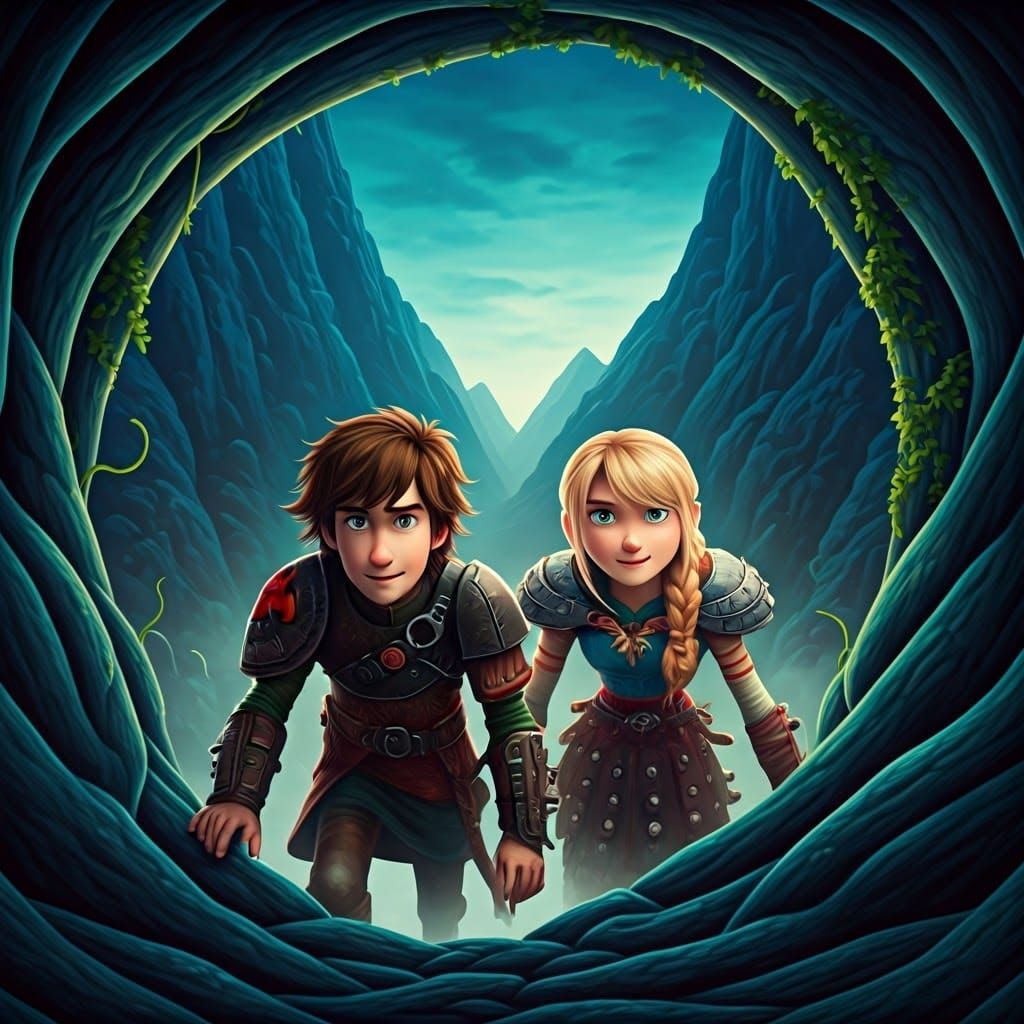 Hiccup and Astrid Emerge: 8k Matte Painting