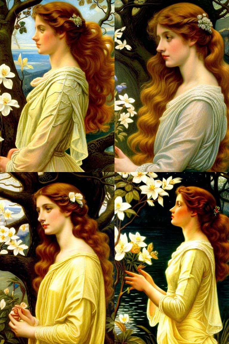 Ethereal Woman in Pre-Raphaelite Style