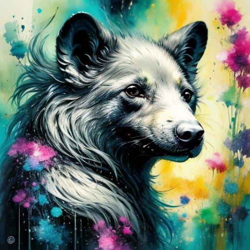 Dog Captured in Inky Geisha Mice Style