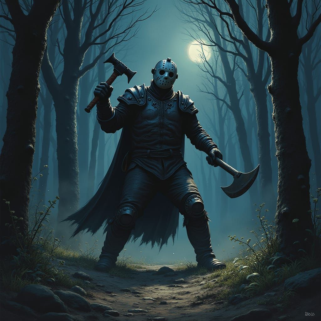 Medieval Jason Voorhees in Dark Forest