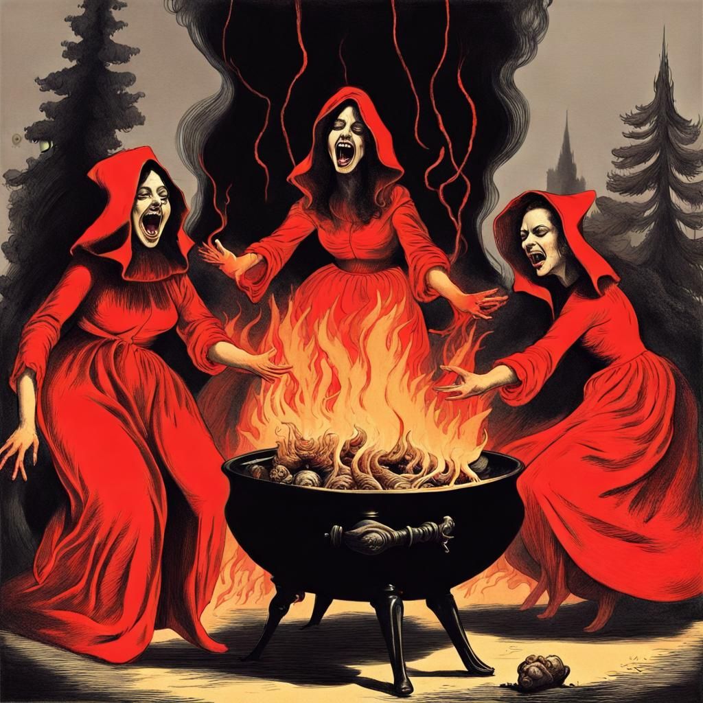 Witches' Coven in a Surreal Golden Sabbath