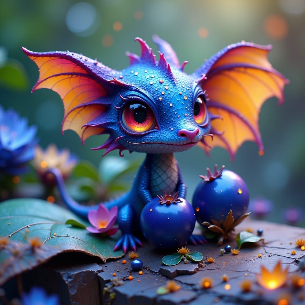 Blueberry Dragon: Dreamlike Fusion Inspired by Loish