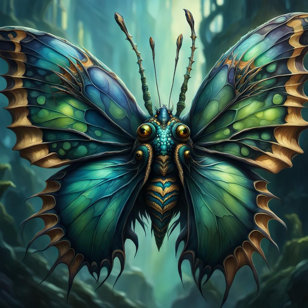 Terrifying Monstrous Butterfly in Dark Fantasy Setting