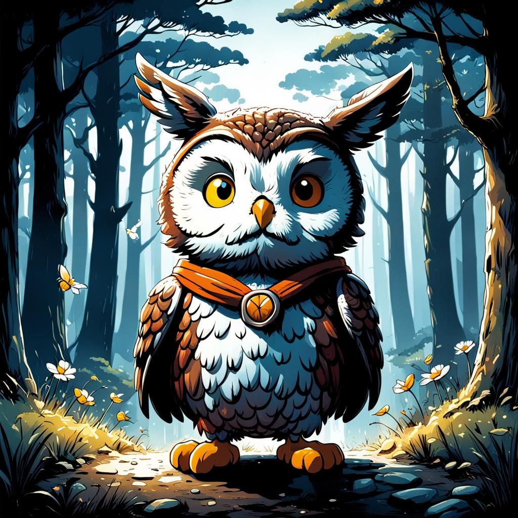 Miffy-Style Owl in Comic Book Art