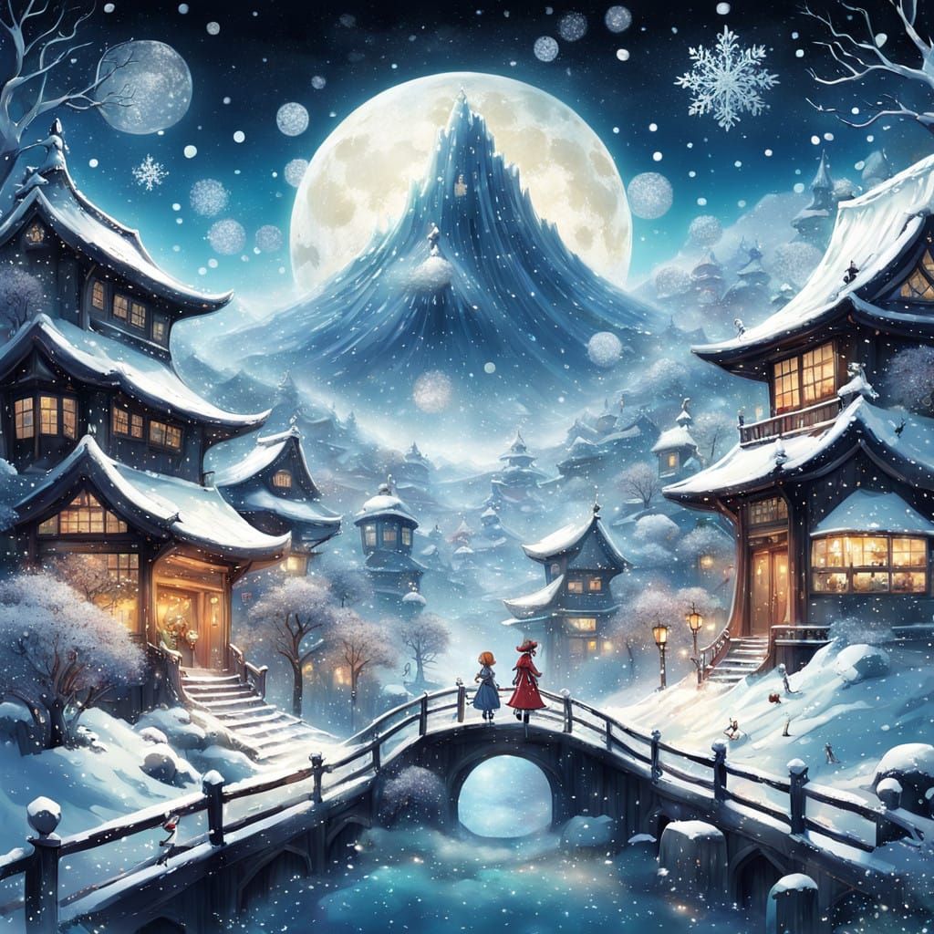 Festive Wonderland Scene in Anime Key Visual Style