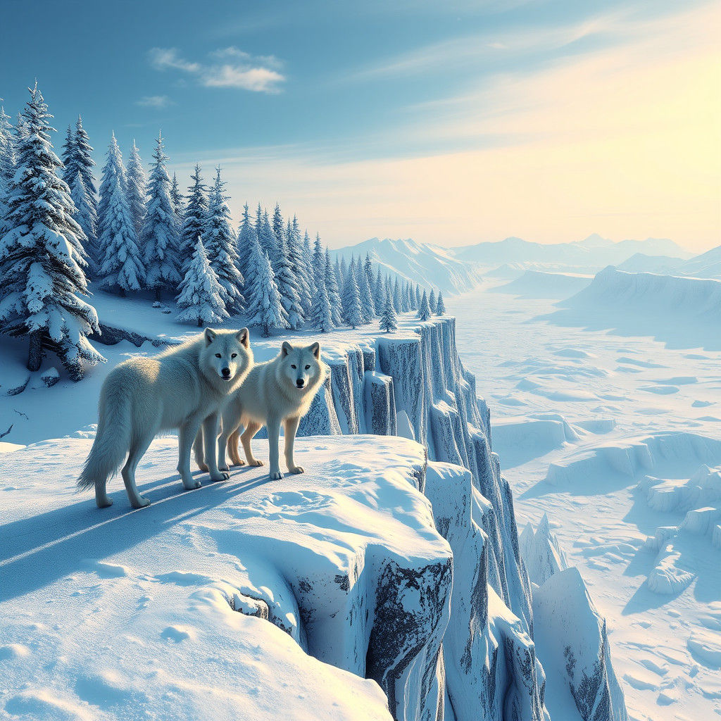 Arctic Wolves on Frozen Cliff: Matte Painting