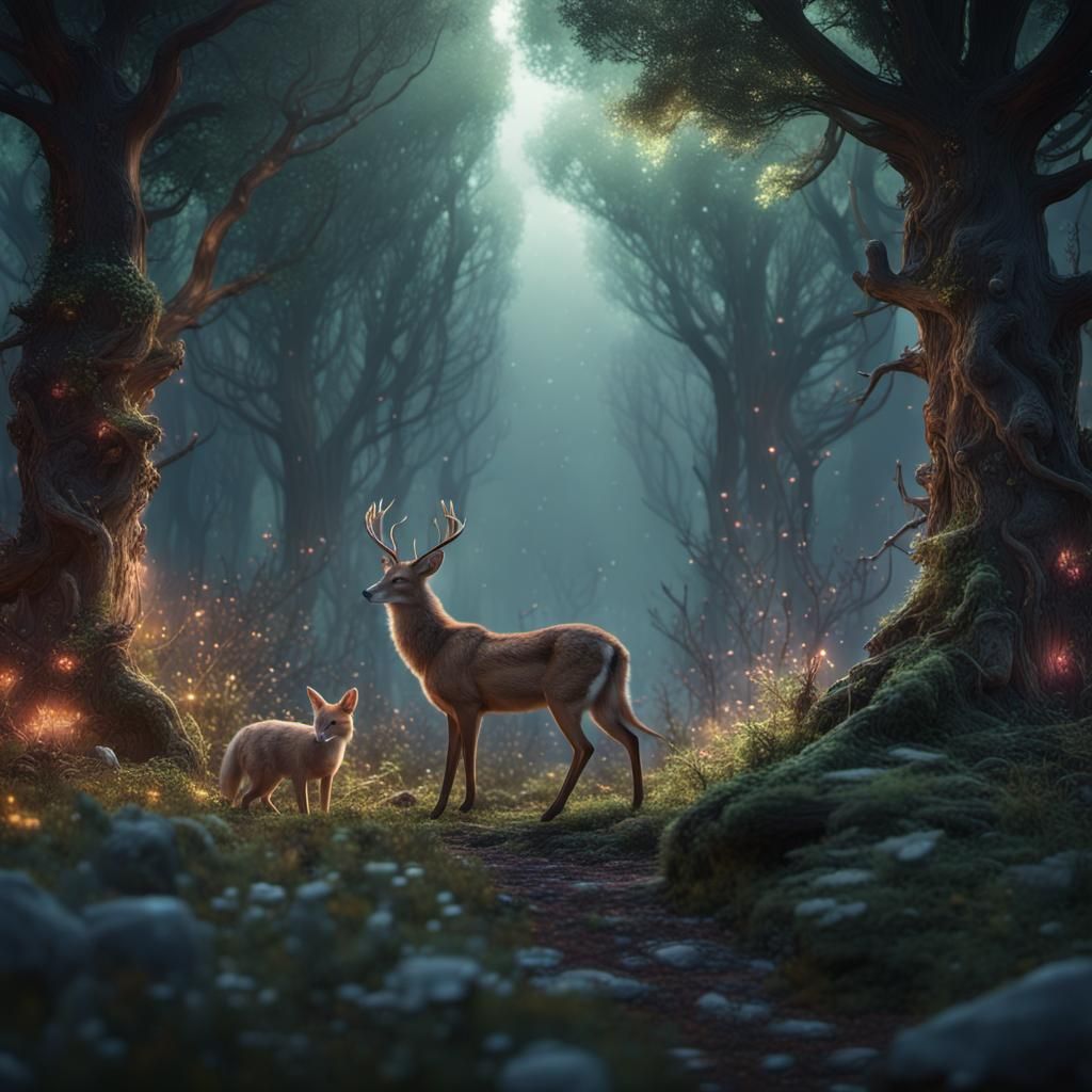 Enchanted Forest Animals in Detailed Matte Painting