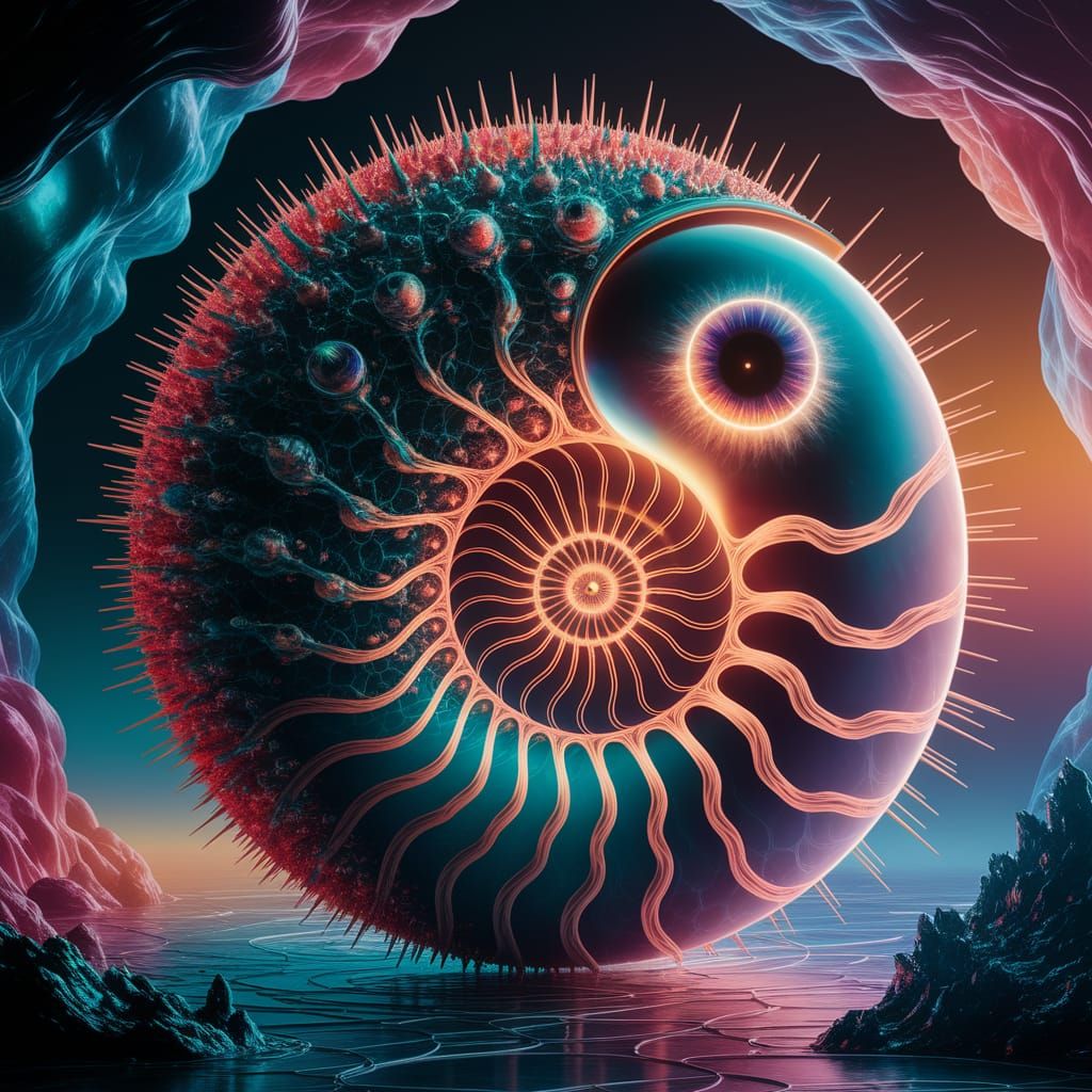 Colossal Alchemical Vesica with Nautilus Tendrils