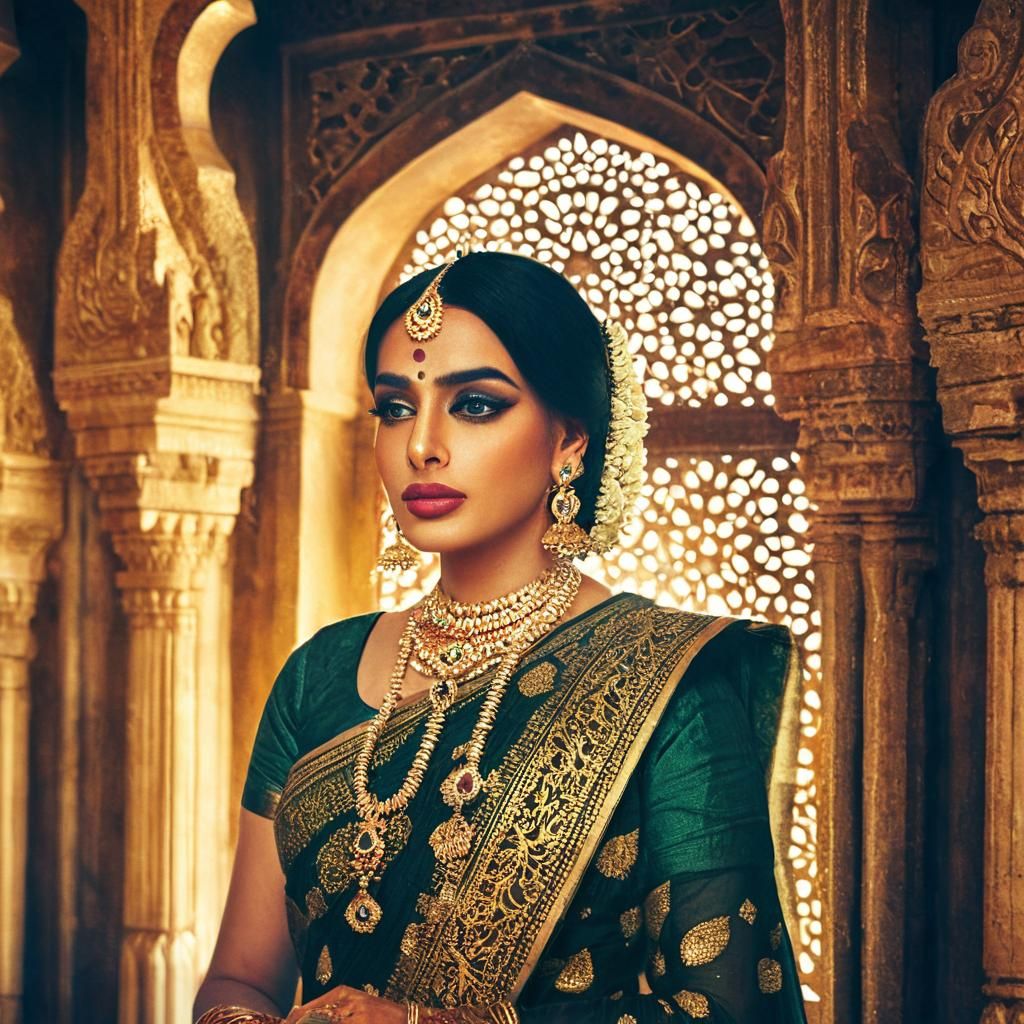 Indian Princess Queen in Ancient Palace: Cinematic Film Stil...