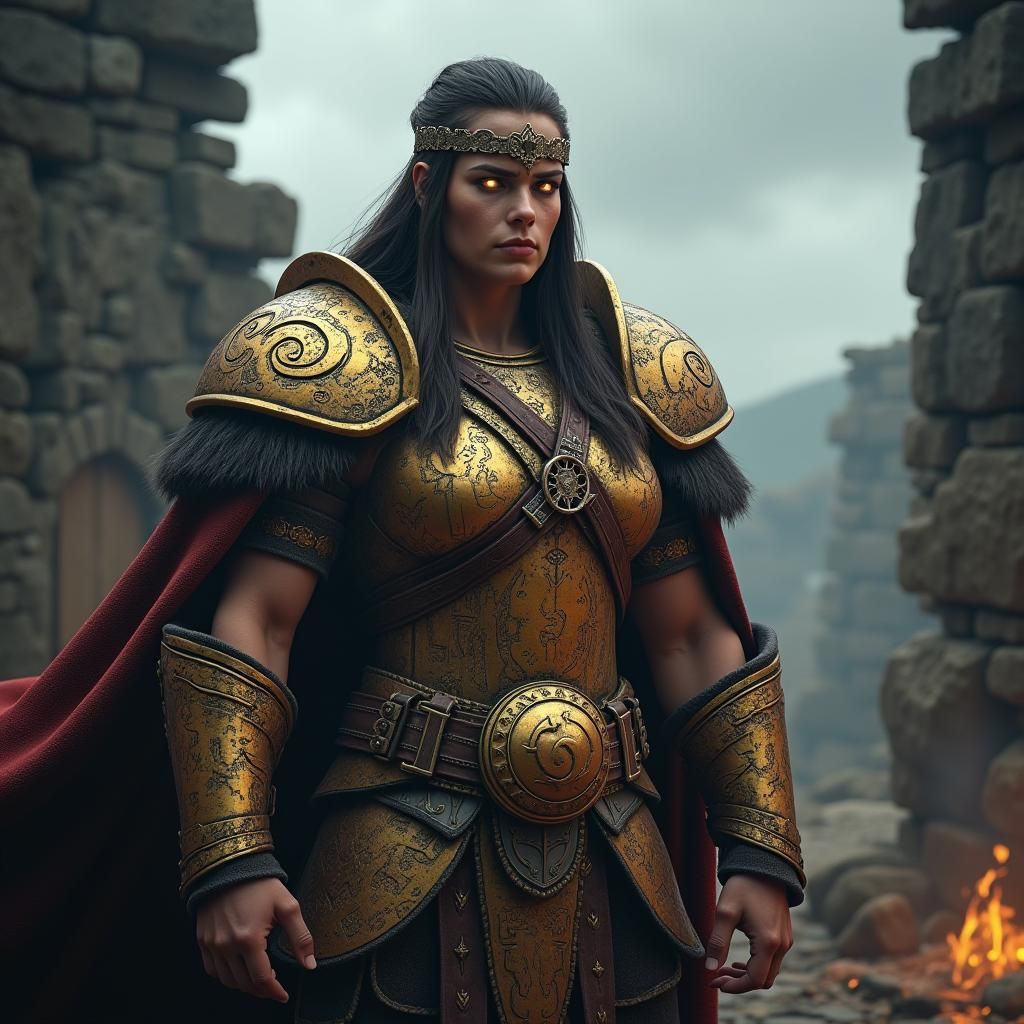 Barbarian Queen in Ruined Viking Village